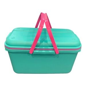 Teal and Pink Storage Box with Handles